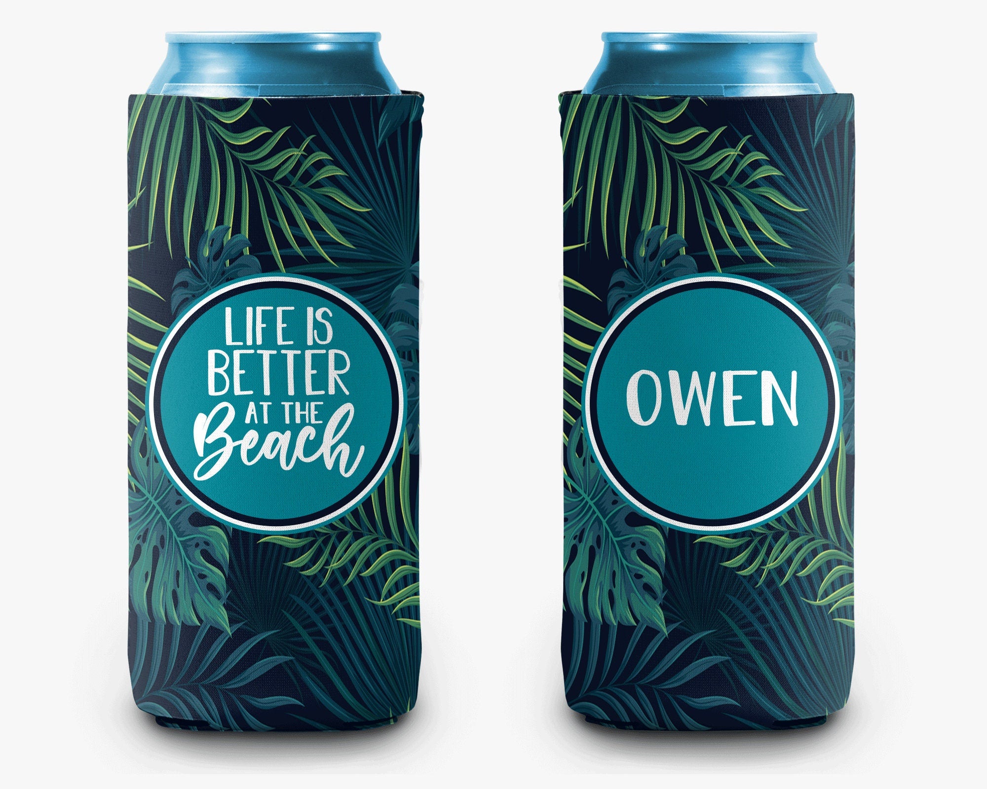 Palm Tree Life is Better at the Beach Can Cooler Vacation Personalized Can Cooler Sleeve