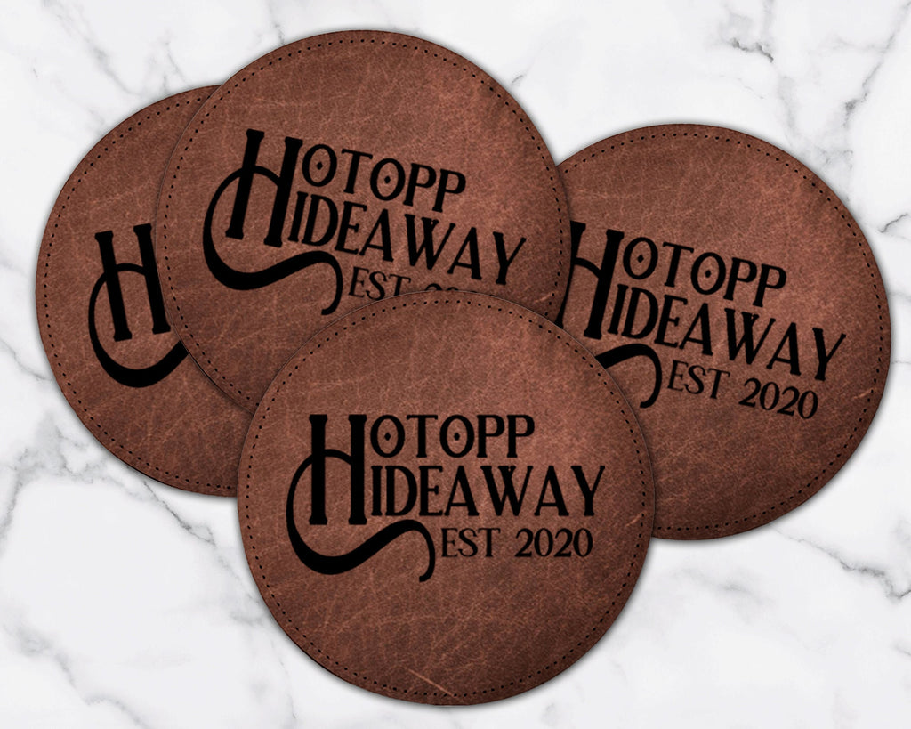 Brown Leather Personalized Bar Coasters Set of 2, 4, 6, or 8 | Faux Leather Coaster | Custom Coaster | Wedding Gift | Housewarming Gift