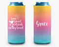 Sun Sand Drink in Hand Colorful Ombre Can Cooler Palm Leaves Bachelorette Trip Personalized Can Cooler Sleeve