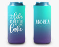 Life is Better At The Lake Anchor Teal Purple Ombre Can Cooler Lake Life Personalized Can Cooler Sleeve