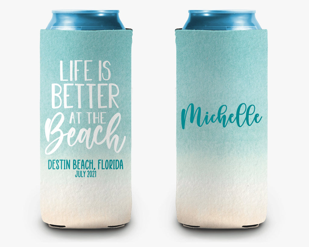 Life is Better at the Beach Can Cooler Vacation Personalized Can Cooler Sleeve
