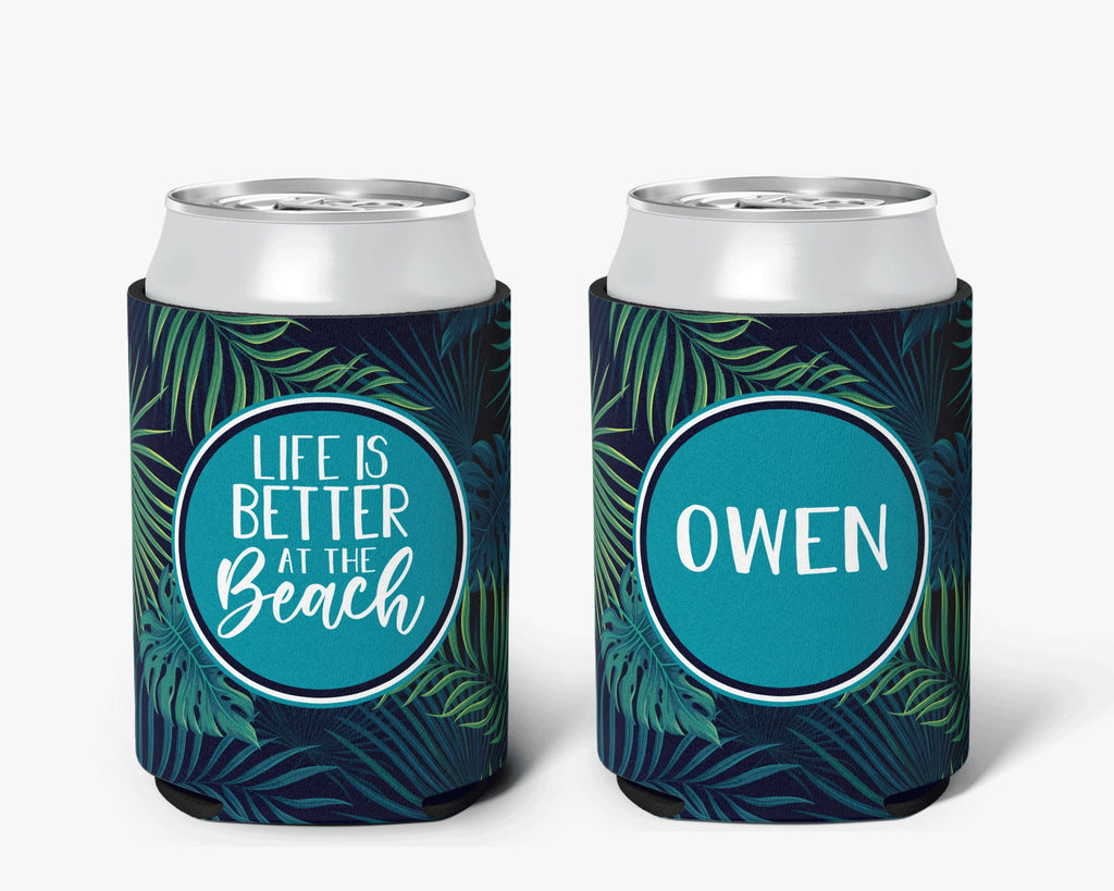 Palm Tree Life is Better at the Beach Can Cooler Vacation Personalized Can Cooler Sleeve
