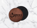 Brown Leather Personalized Bar Coasters Set of 2, 4, 6, or 8 | Faux Leather Coaster | Custom Coaster | Wedding Gift | Housewarming Gift