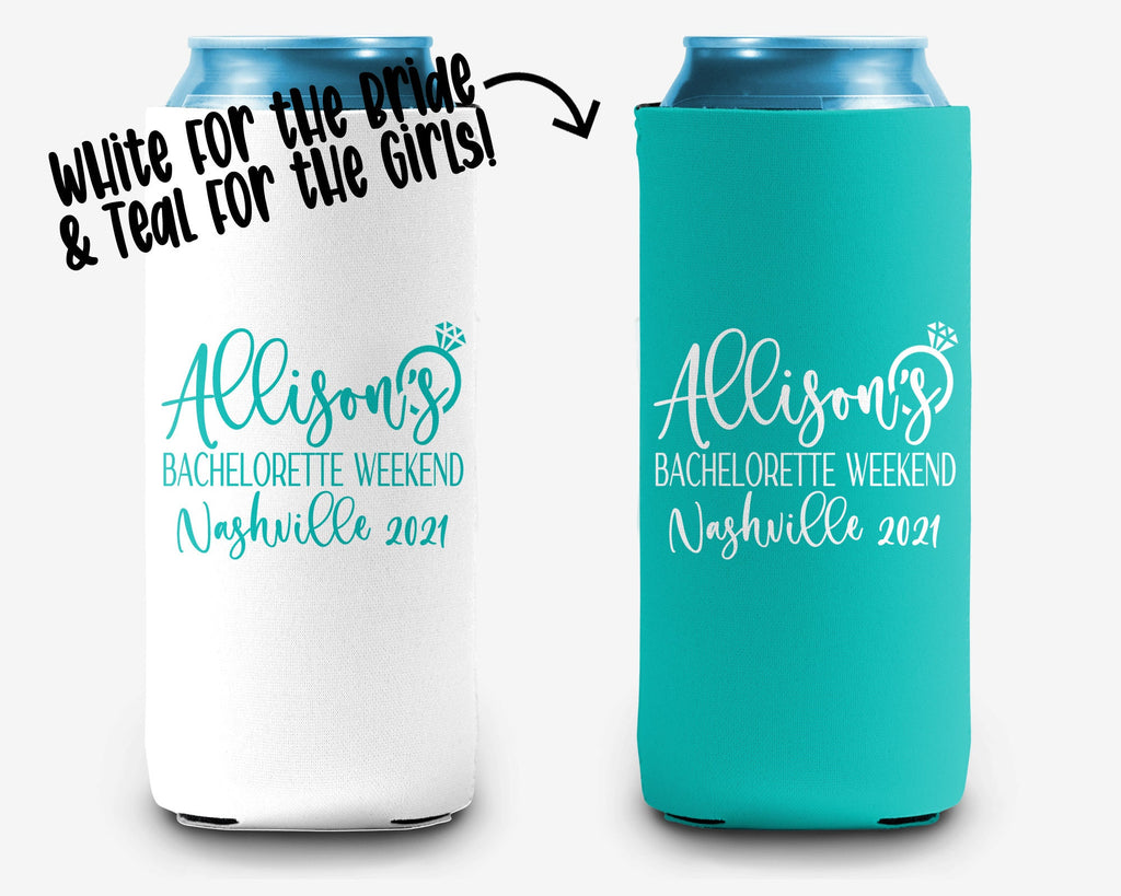 Drunk in Love Just Drunk Bachelorette Party Can Cooler Bridal Party Personalized Can Cooler Sleeve
