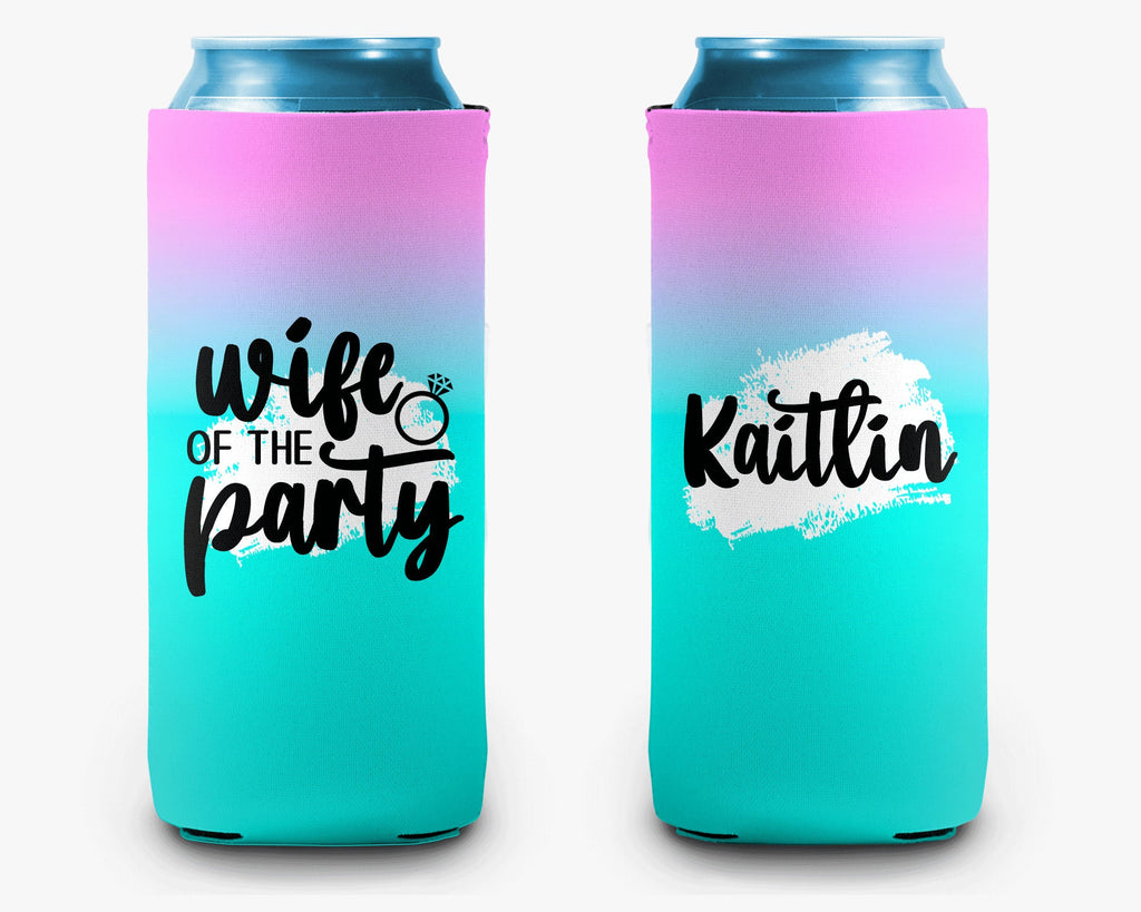Wife of the Party The Party Bachelorette Party Can Cooler Bridal Party Personalized Can Cooler Sleeve
