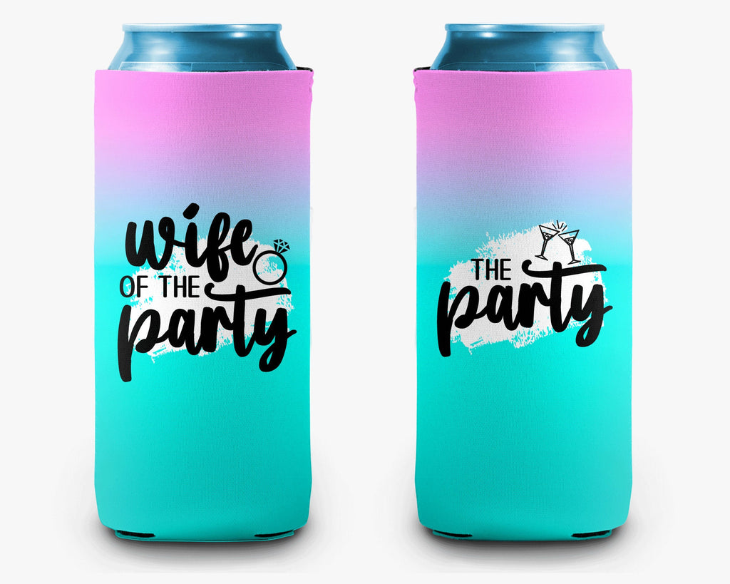 Wife of the Party The Party Bachelorette Party Can Cooler Bridal Party Personalized Can Cooler Sleeve