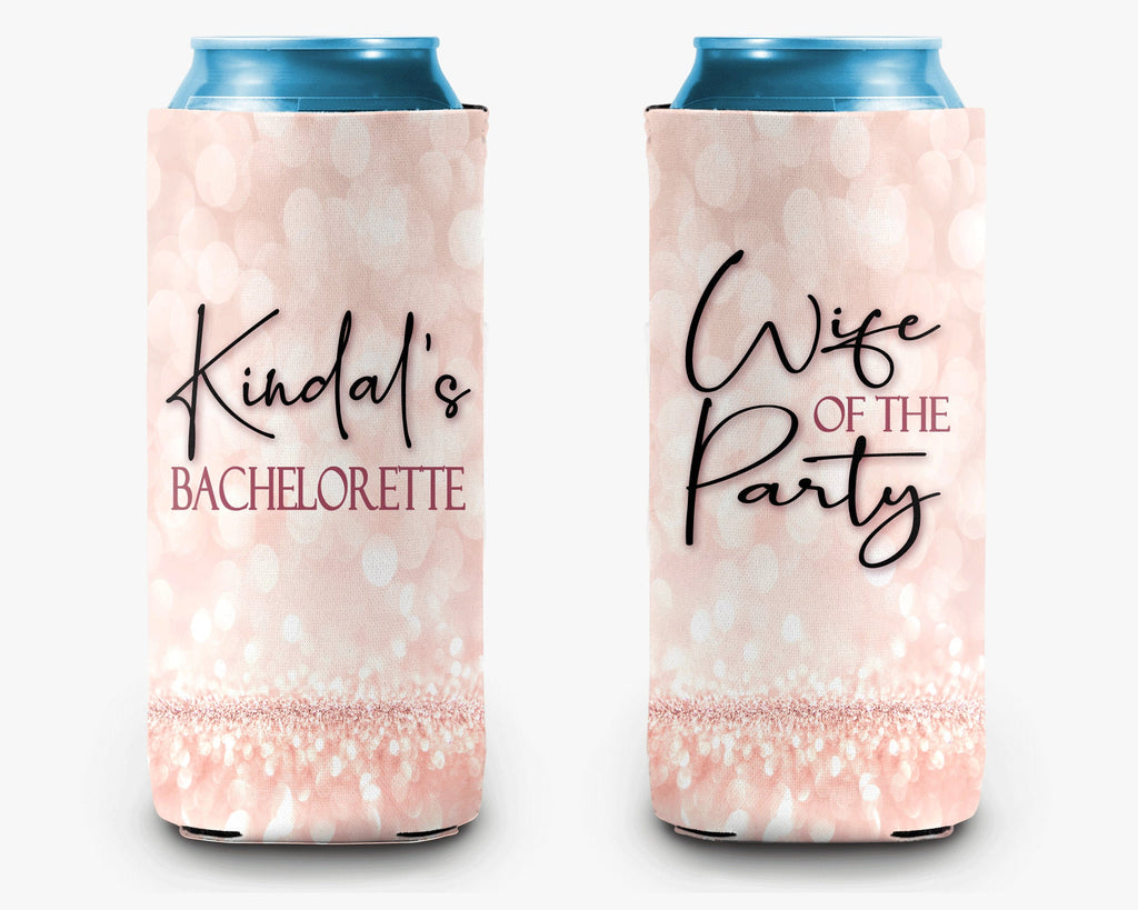 Wife of the Party The Party Bachelorette Party Can Cooler Rose Gold Confetti Bridal Party Personalized Can Cooler Sleeve