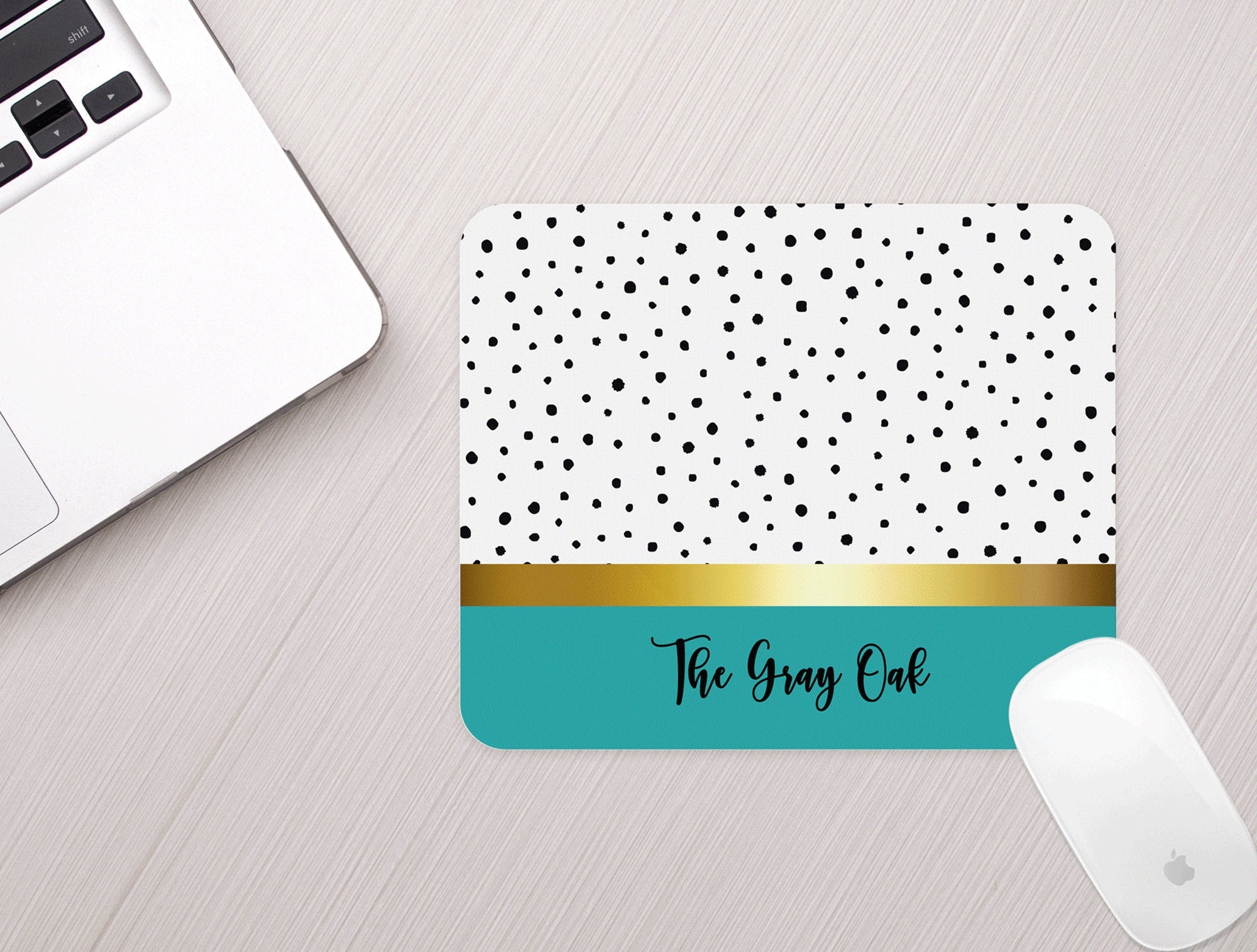 Personalized Mouse Pad Boho Speckle Teal Gold Personalized Mousepad