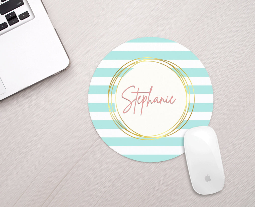 Personalized Mouse Pad Aqua Stripe Gold Personalized Mousepad