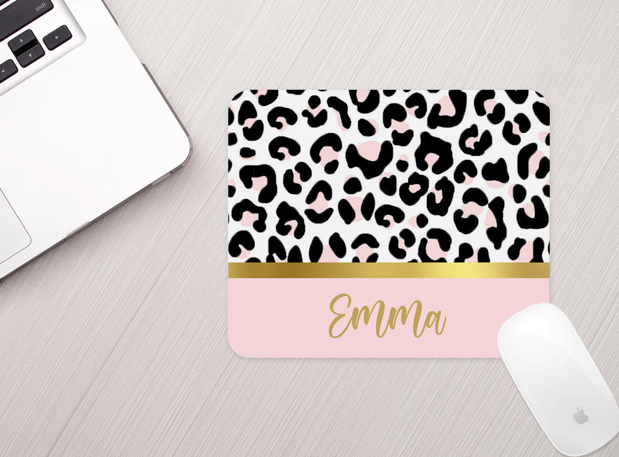 Personalized Mouse Pad Leopard Pink Gold Personalized Animal Print Mousepad