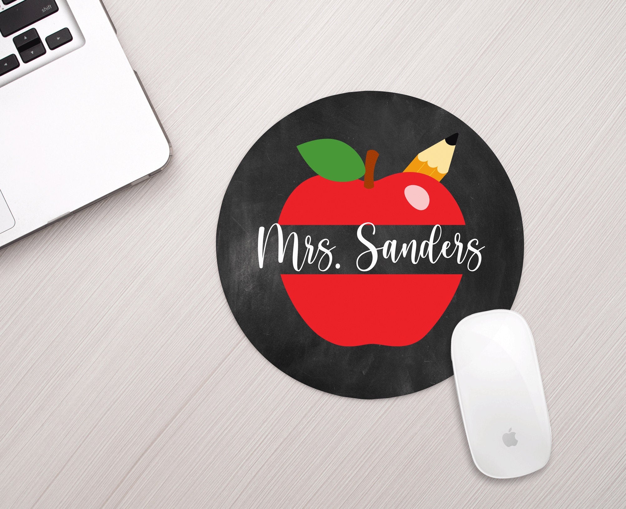 Personalized Apple Chalkboard Teacher Mouse Pad Personalized Teacher Mousepad
