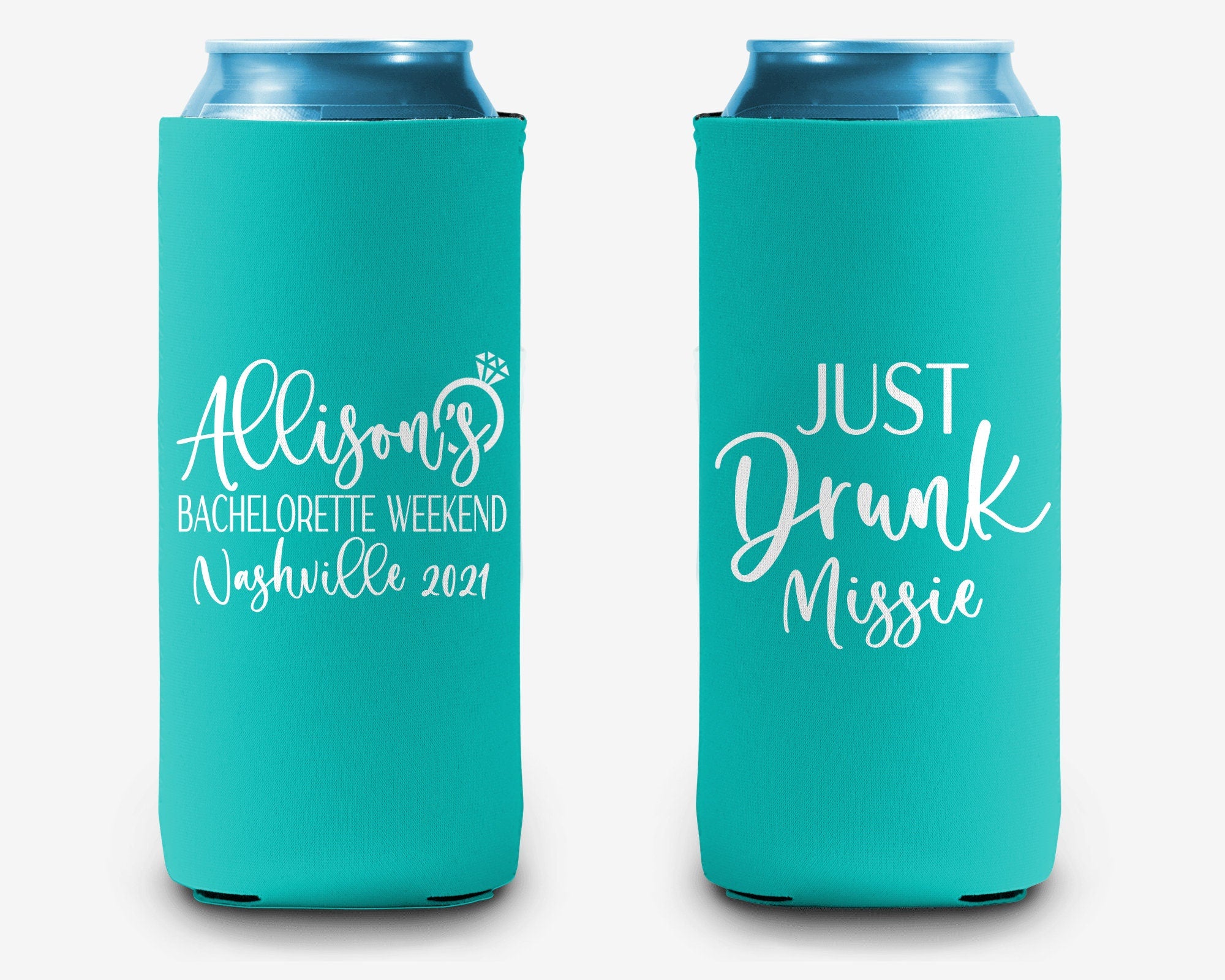 Drunk in Love Just Drunk Bachelorette Party Can Cooler Bridal Party Personalized Can Cooler Sleeve
