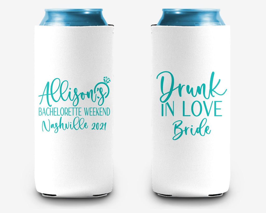 Drunk in Love Just Drunk Bachelorette Party Can Cooler Bridal Party Personalized Can Cooler Sleeve