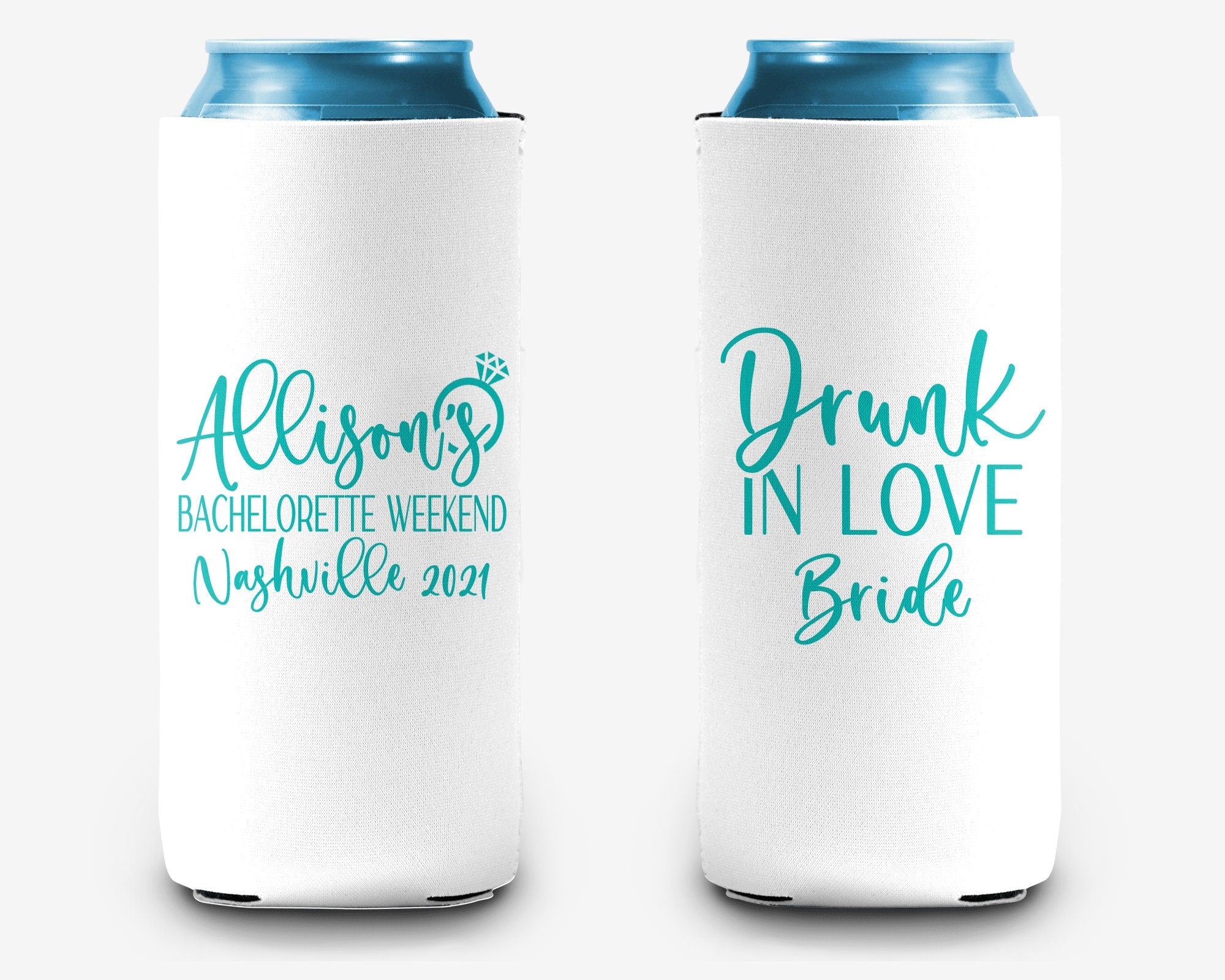 Drunk in Love Just Drunk Bachelorette Party Can Cooler Bridal Party Personalized Can Cooler Sleeve