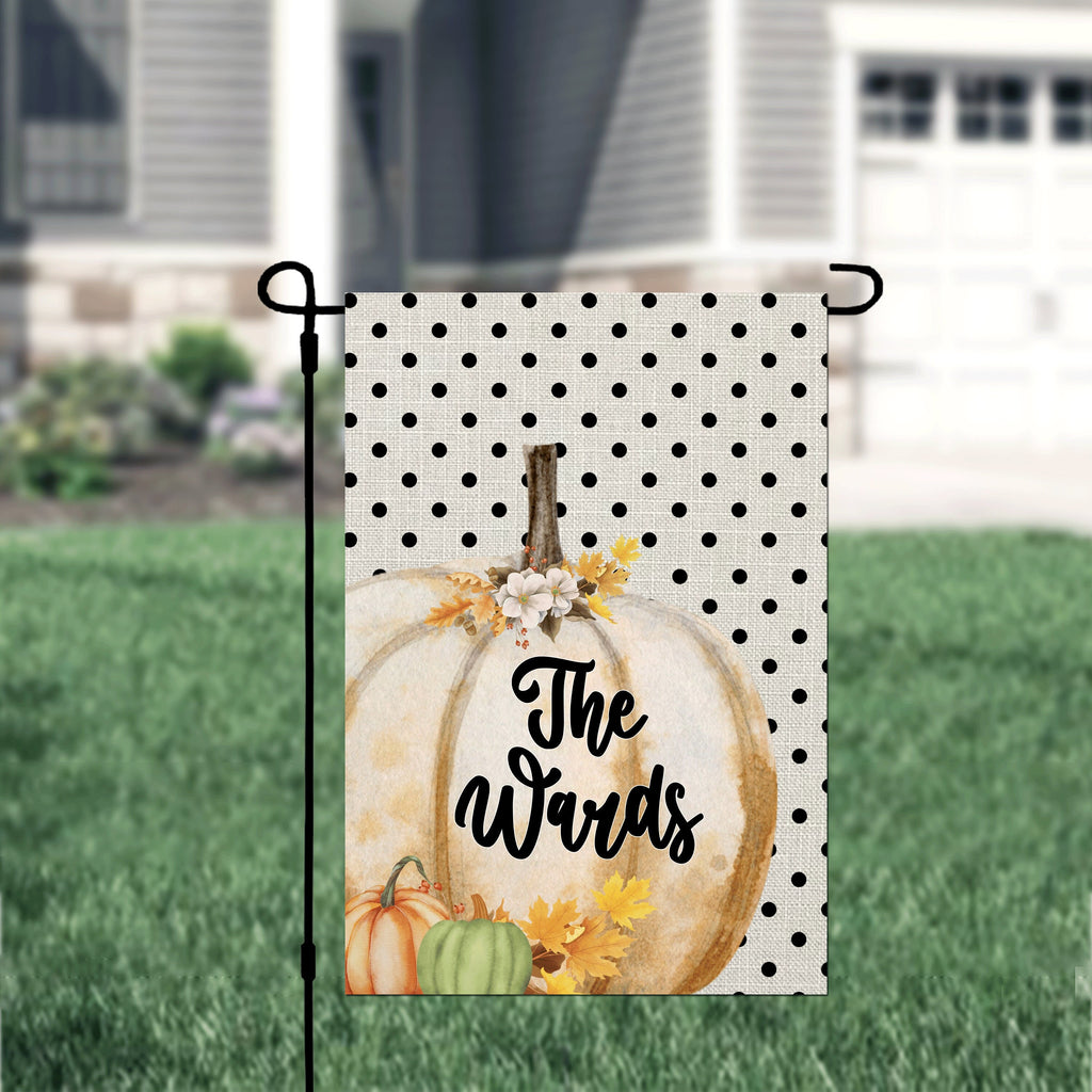 Fall Pumpkin Polka Dot Personalized Garden Flag