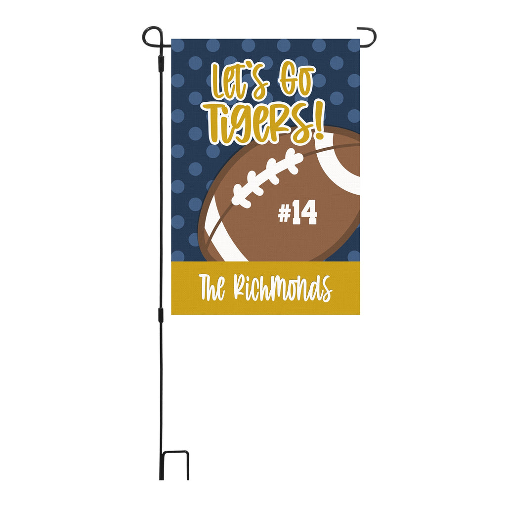 Football Navy Yellow Gold Polka Dot Personalized Garden Flag Custom Football Flag Garden Flag