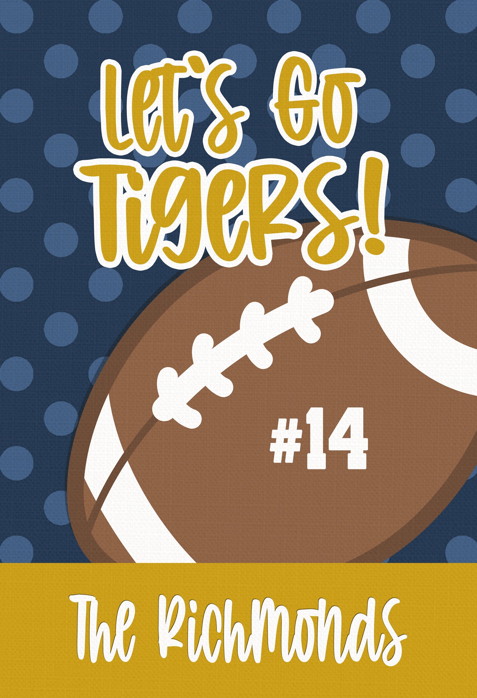 Football Navy Yellow Gold Polka Dot Personalized Garden Flag Custom Football Flag Garden Flag