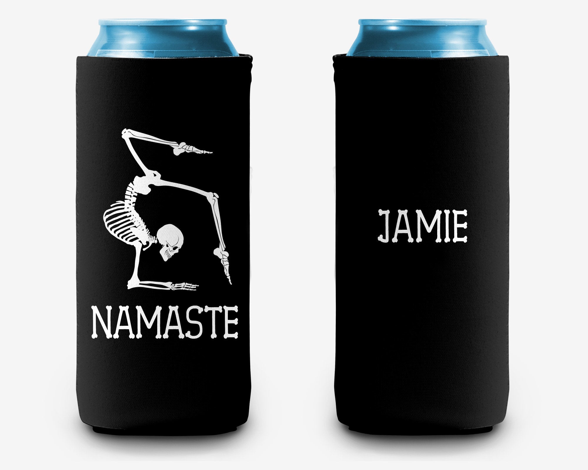 Yoga Skeleton Namaste Can Cooler Party Huggers Personalized Can Cooler Sleeve