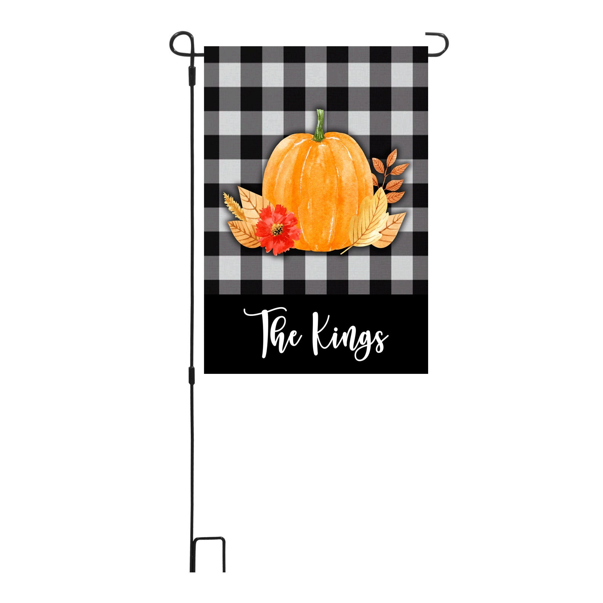 Fall Black Plaid Pumpkin Personalized Garden Flag Welcome Fall Buffalo Plaid Garden Flag
