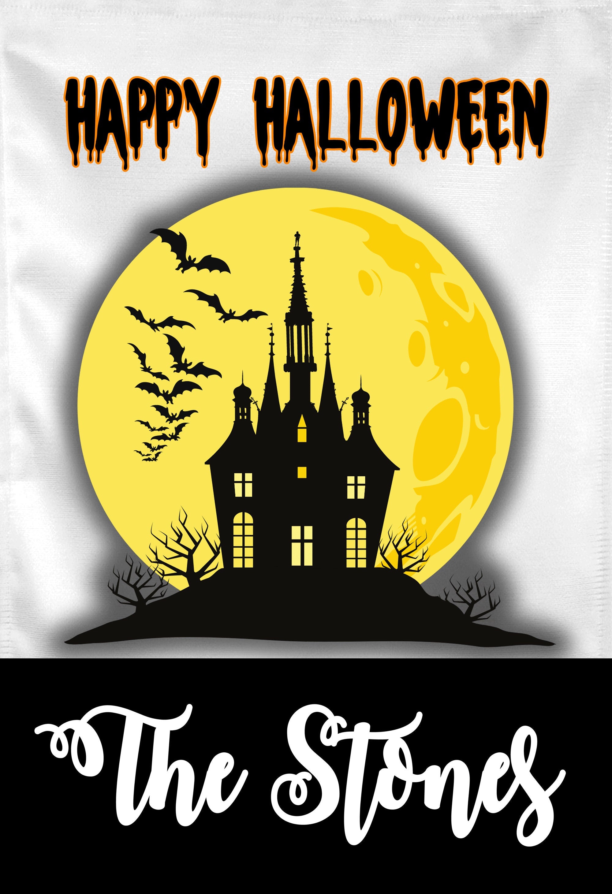 Halloween Haunted House Yellow Personalized Garden Flag Welcome Halloween Garden Flag