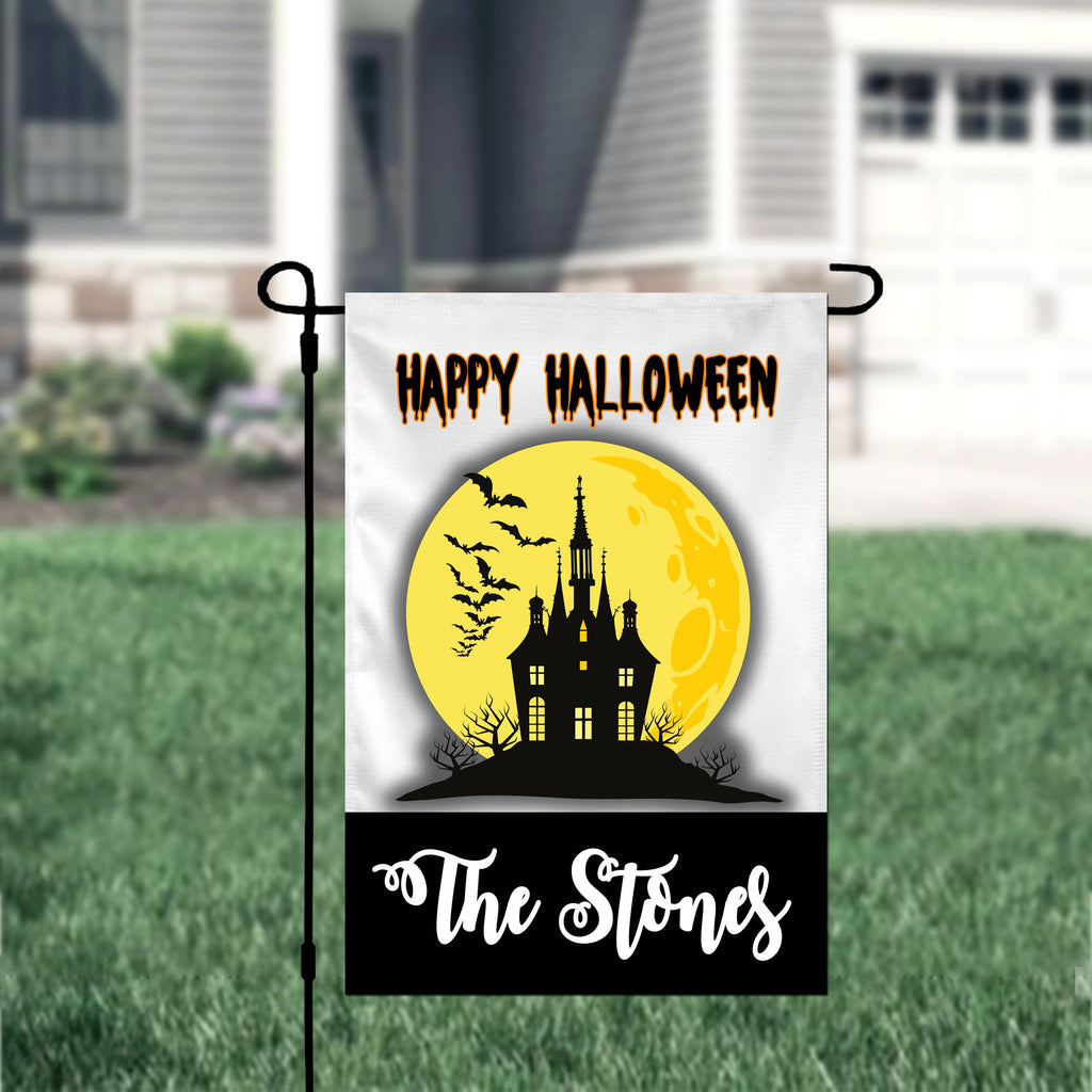 Halloween Haunted House Yellow Personalized Garden Flag Welcome Halloween Garden Flag