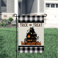 Black Plaid Halloween Haunted House Personalized Garden Flag Welcome Halloween Garden Flag