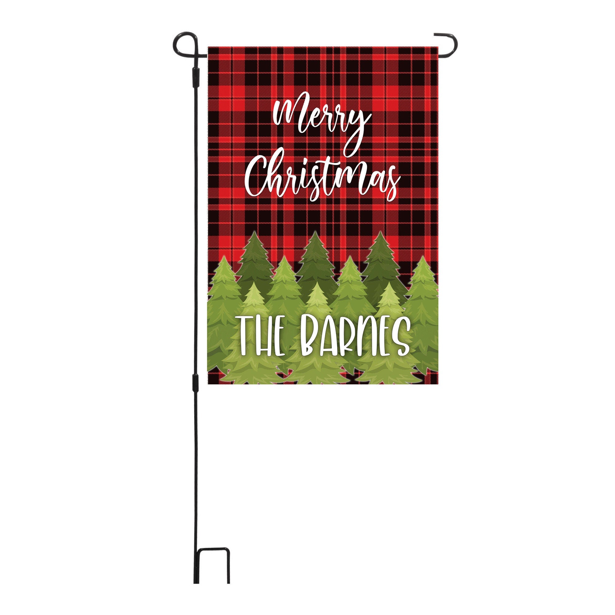 Merry Christmas Red Plaid Personalized Garden Flag, Custom Holiday Garden Flag