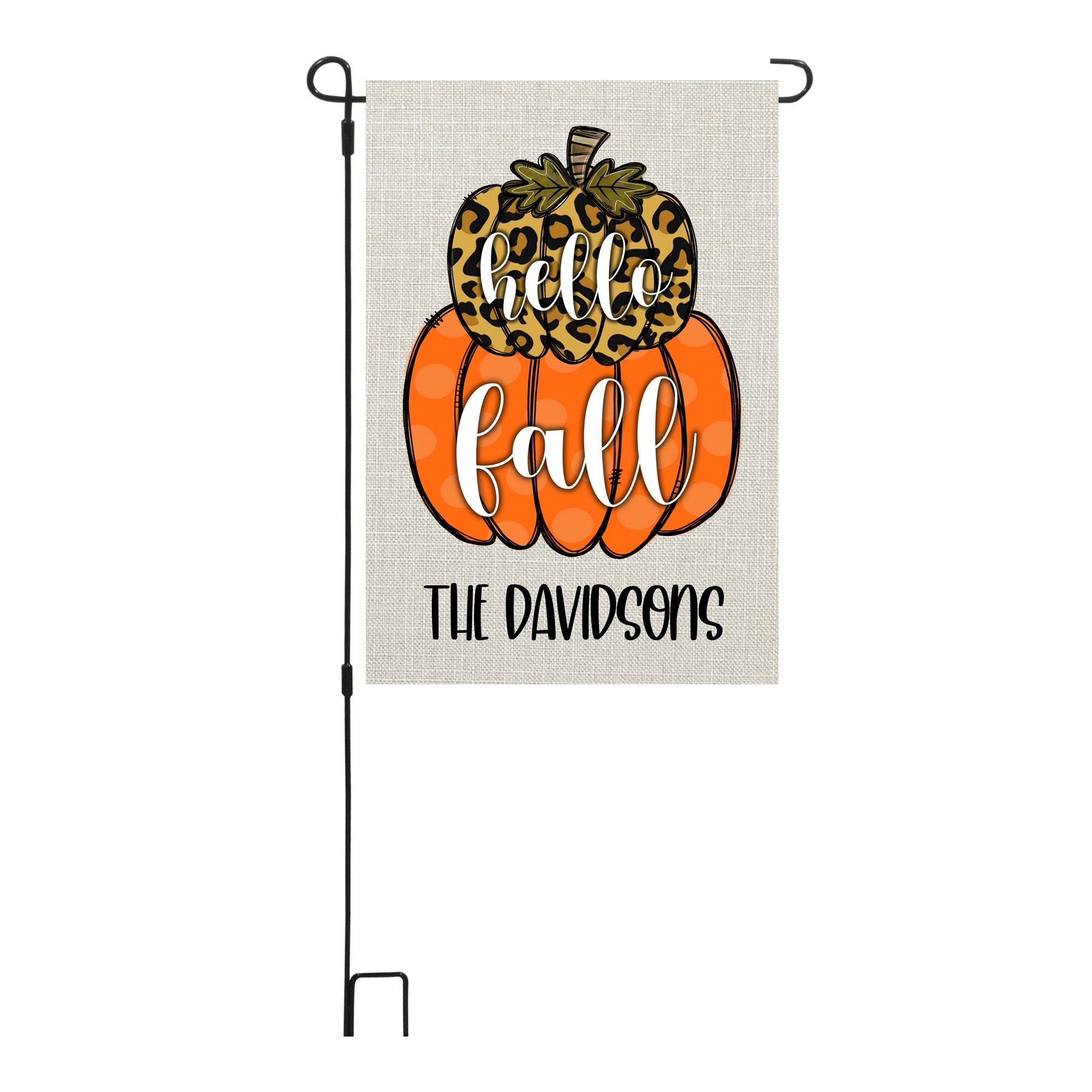 Hello Fall Personalized Double Pumpkin Garden Flag, Fall Yard Flag, Welcome Fall Garden Flag
