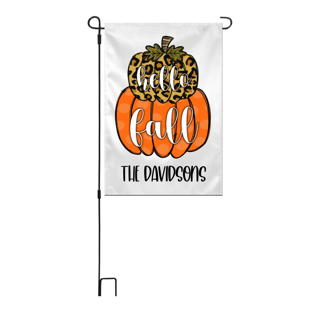 Hello Fall Personalized Double Pumpkin Garden Flag, Fall Yard Flag, Welcome Fall Garden Flag