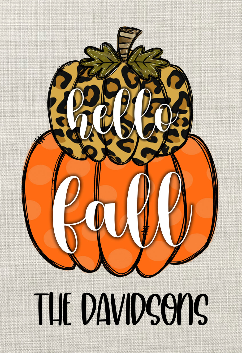 Hello Fall Personalized Double Pumpkin Garden Flag, Fall Yard Flag, Welcome Fall Garden Flag