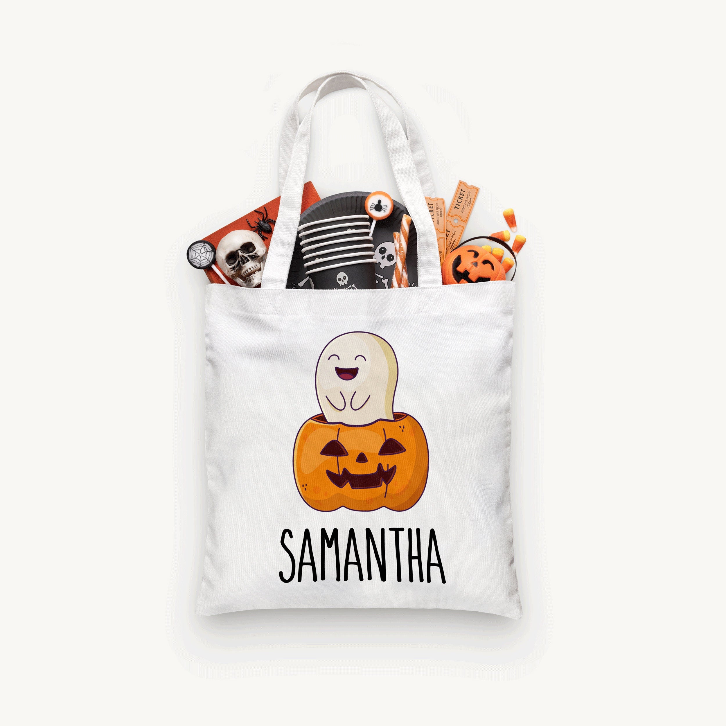 Personalized Cute Ghost Trick or Treat Bag, Personalized Halloween Bag ,Custom Kids Halloween Bag