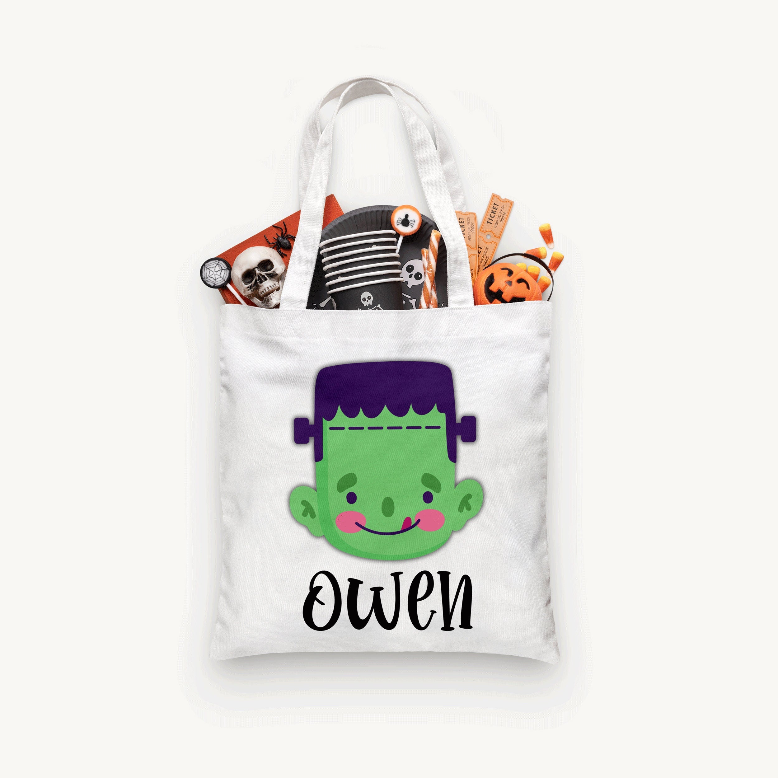 Personalized Frankenstein Trick or Treat Bag, Personalized Halloween Bag ,Custom Kids Halloween Bag