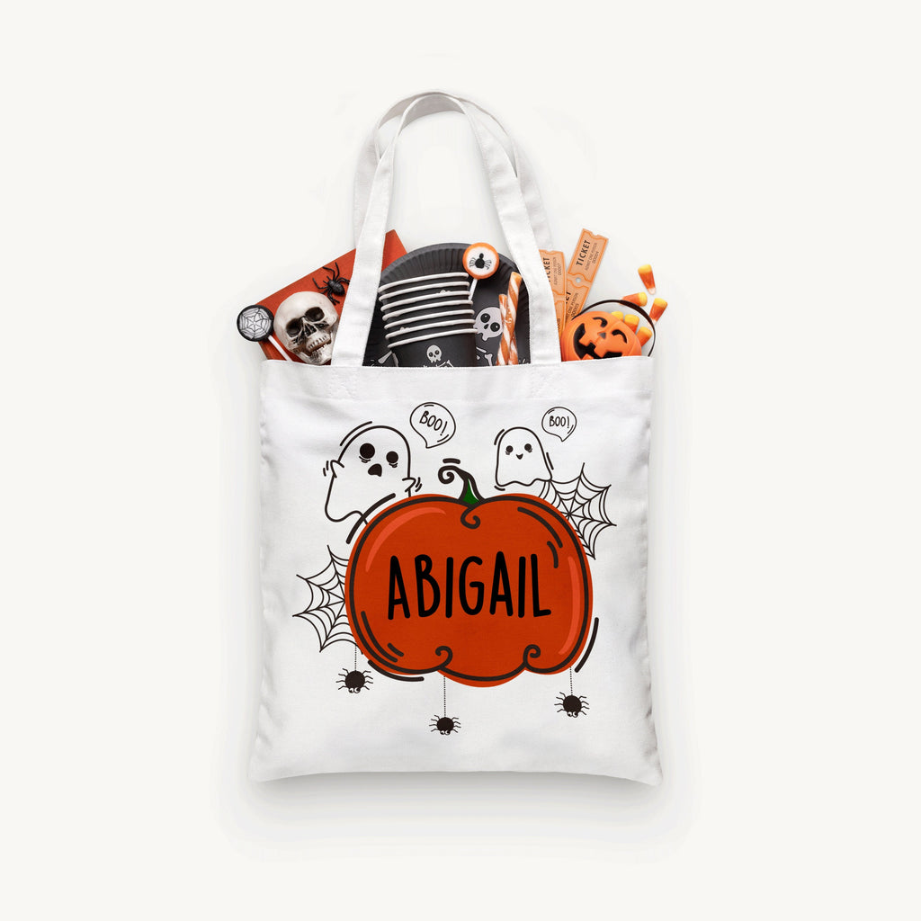 Personalized Pumpkin Ghost Trick or Treat Bag, Personalized Halloween Bag ,Custom Kids Halloween Bag