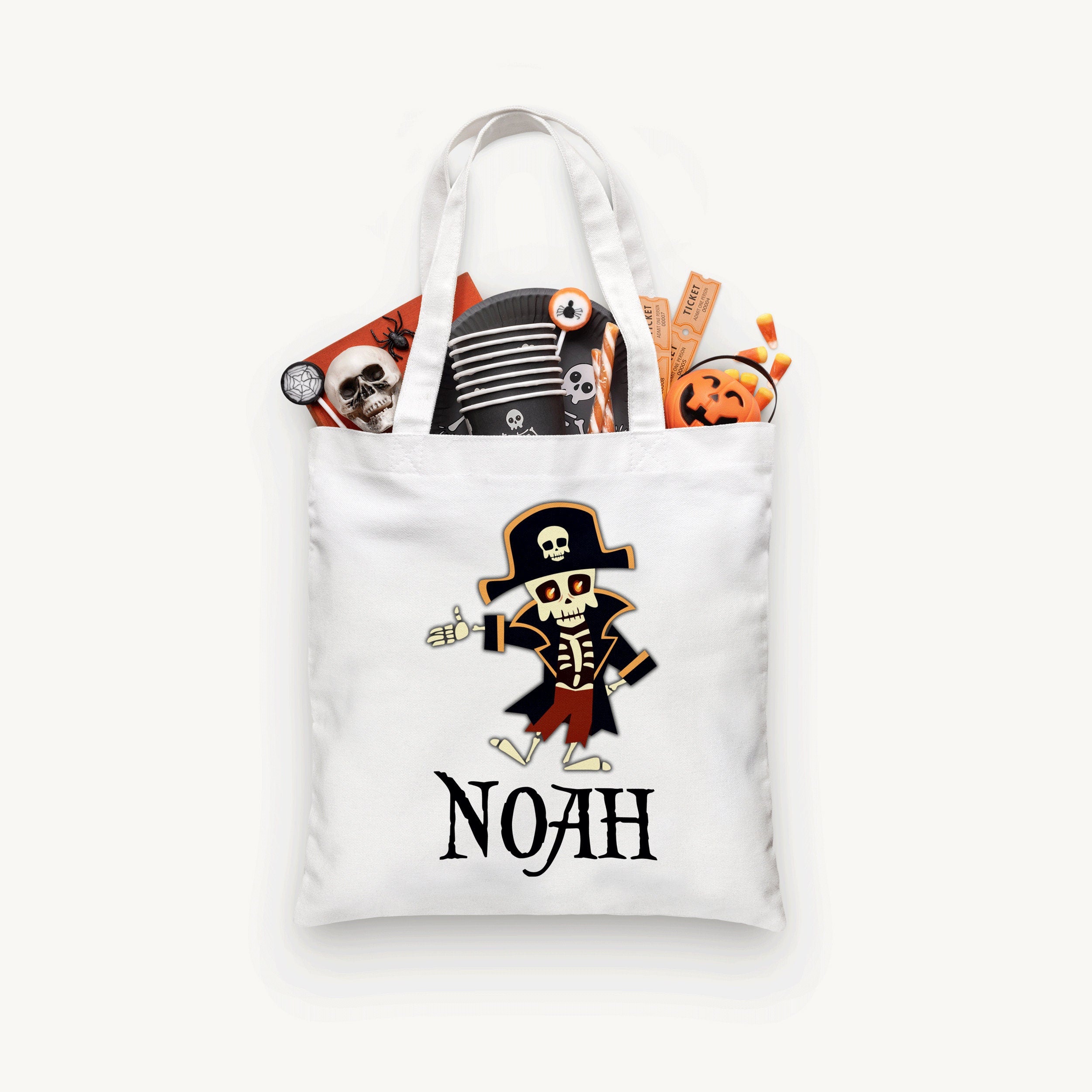 Personalized Pirate Skeleton Trick or Treat Bag, Personalized Halloween Bag ,Custom Kids Halloween Bag