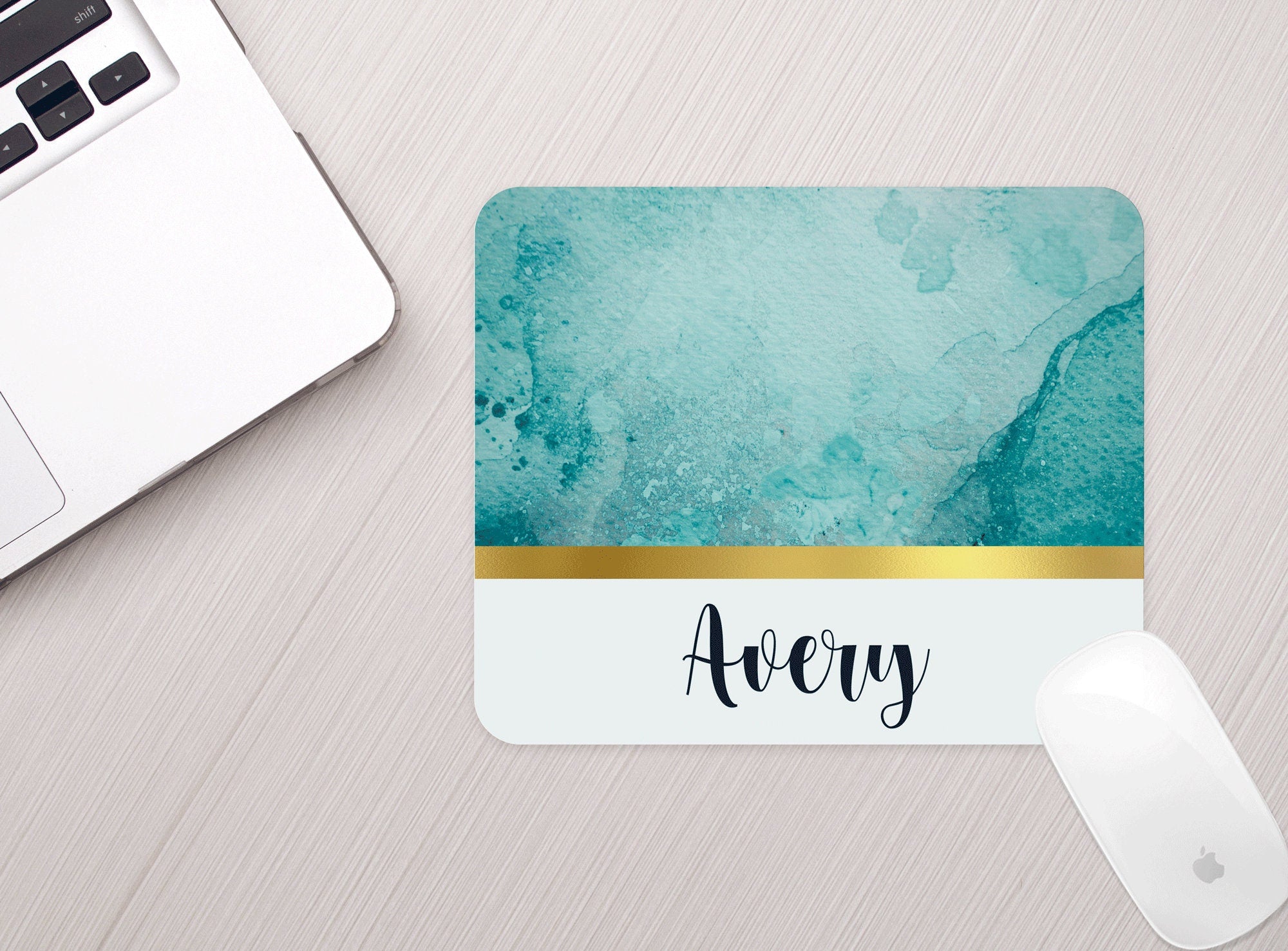Personalized Mouse Pad Aqua Marble Gold Personalized Mousepad