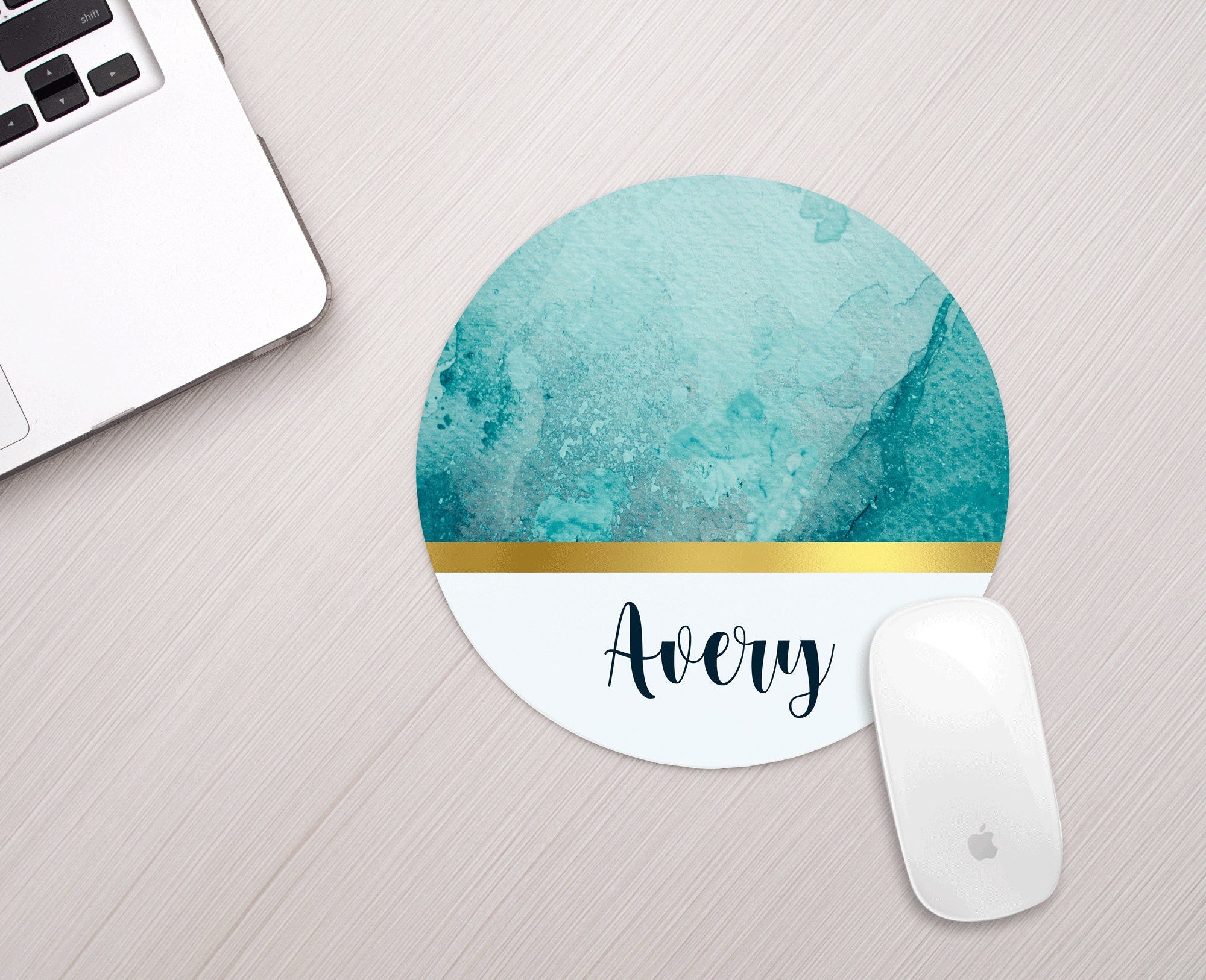 Personalized Mouse Pad Aqua Marble Gold Personalized Mousepad