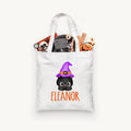 Personalized Halloween Black Cat Witch Trick or Treat Bag, Personalized Halloween Bag ,Custom Kids Halloween Bag