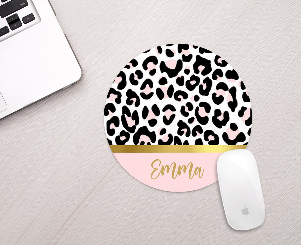 Personalized Mouse Pad Leopard Pink Gold Personalized Animal Print Mousepad