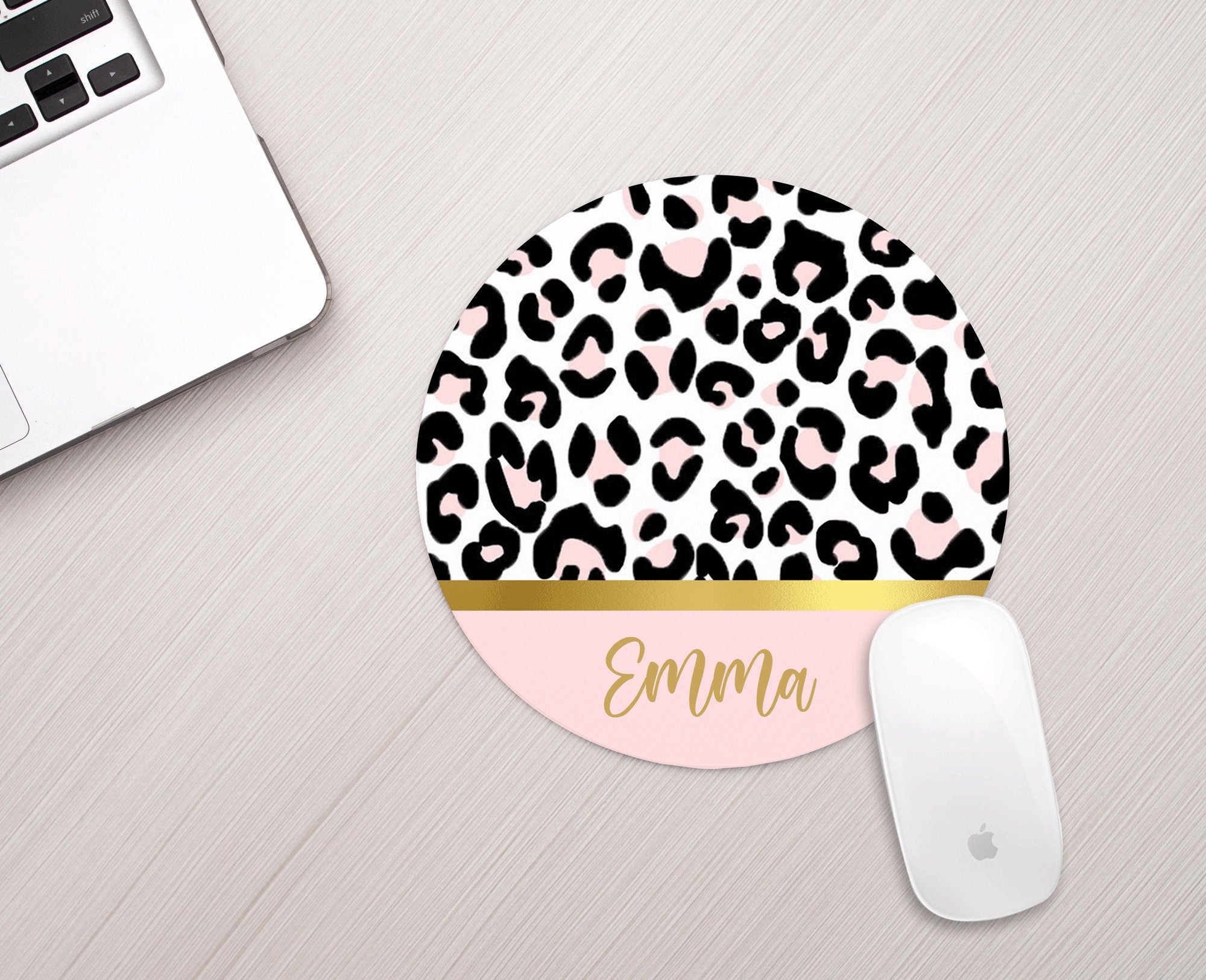 Personalized Mouse Pad Leopard Pink Gold Personalized Animal Print Mousepad