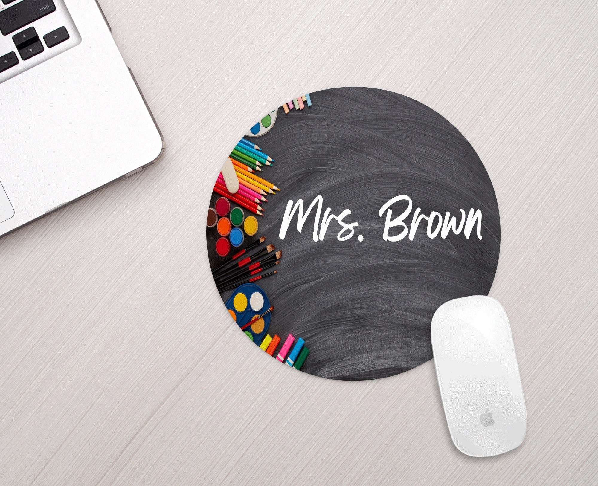 Personalized Chalkboard Art Supplies Mouse Pad Personalized Teacher Mousepad