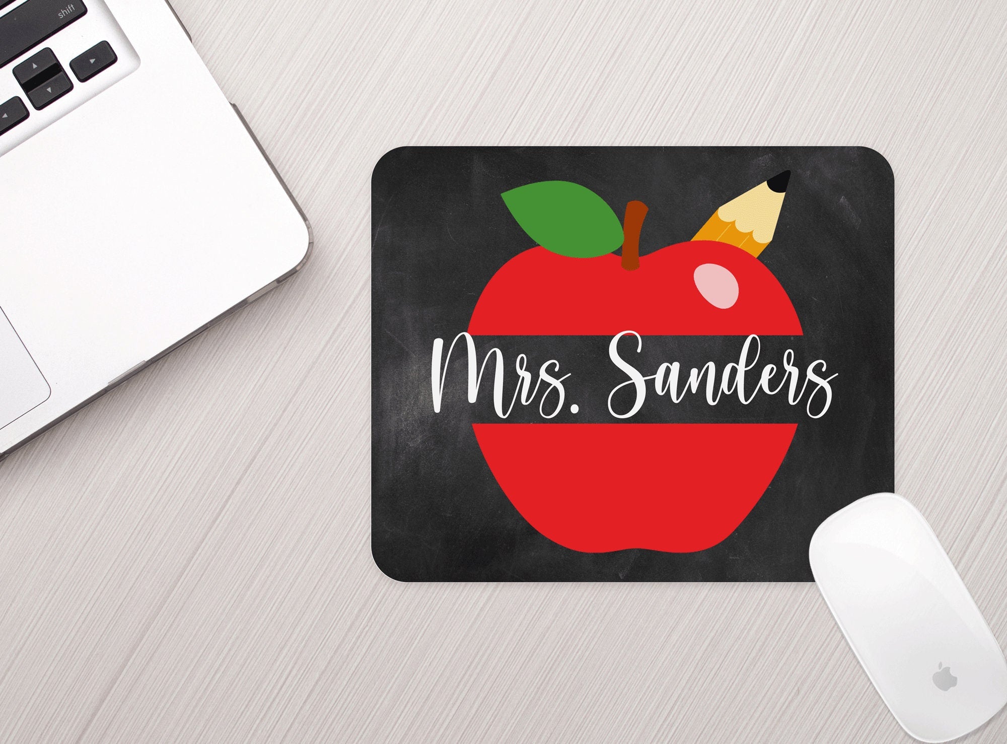 Personalized Apple Chalkboard Teacher Mouse Pad Personalized Teacher Mousepad