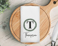 Personalized Name Kitchen Towel, Winter Wreath Initial Name Waffle Weave Custom Kitchen Towel