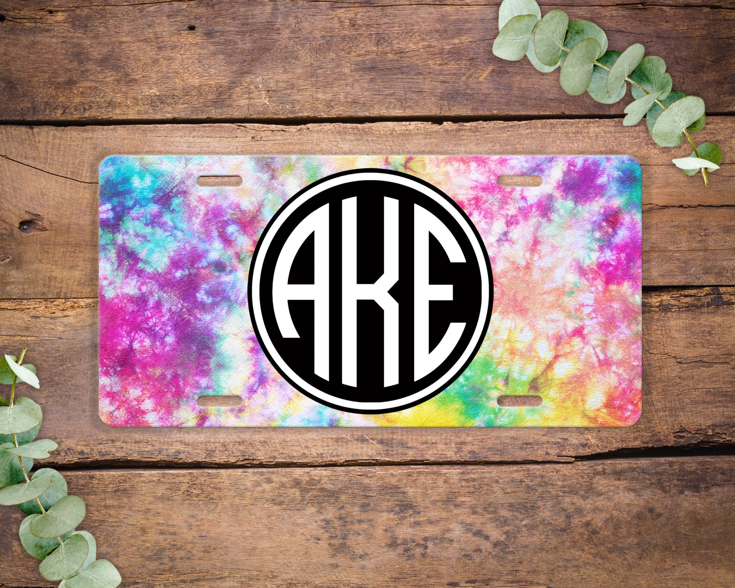 Tie Dye Personalized License Plate, Monogram Vanity Tie Dye License Plate