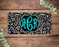 Faux Black Glitter Leopard Animal Print License Plate , Monogram Vanity License Plate