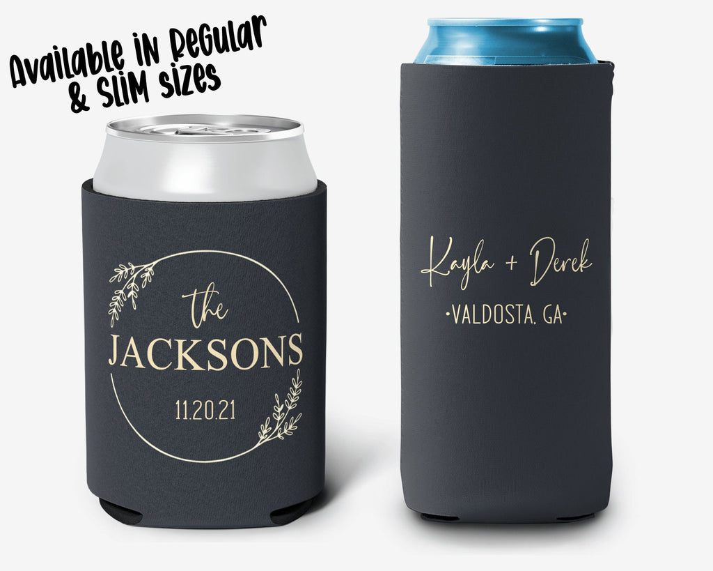Wedding Custom Can Cooler, Modern Wreath Wedding Can Cooler Favors, Personalized Can Cooler Sleeve