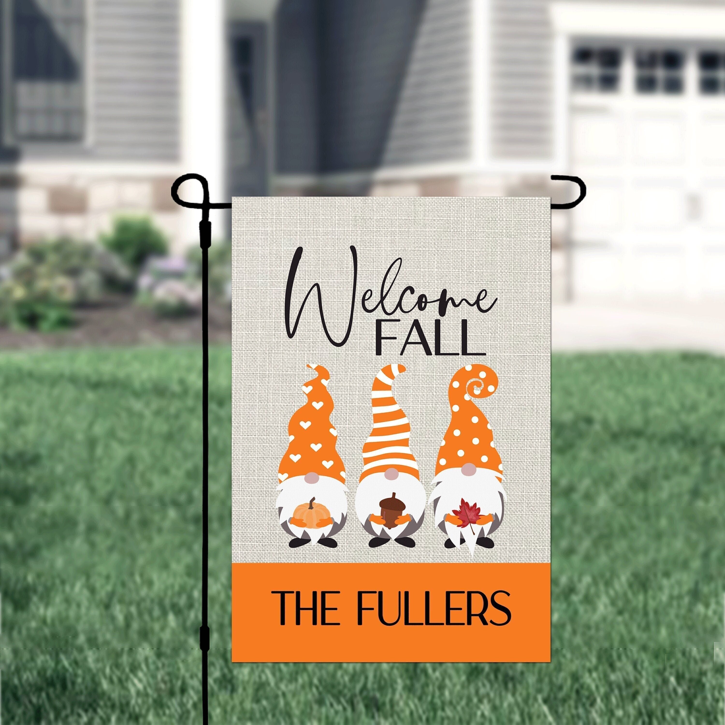 Welcome Fall Gnome Personalized Garden Flag