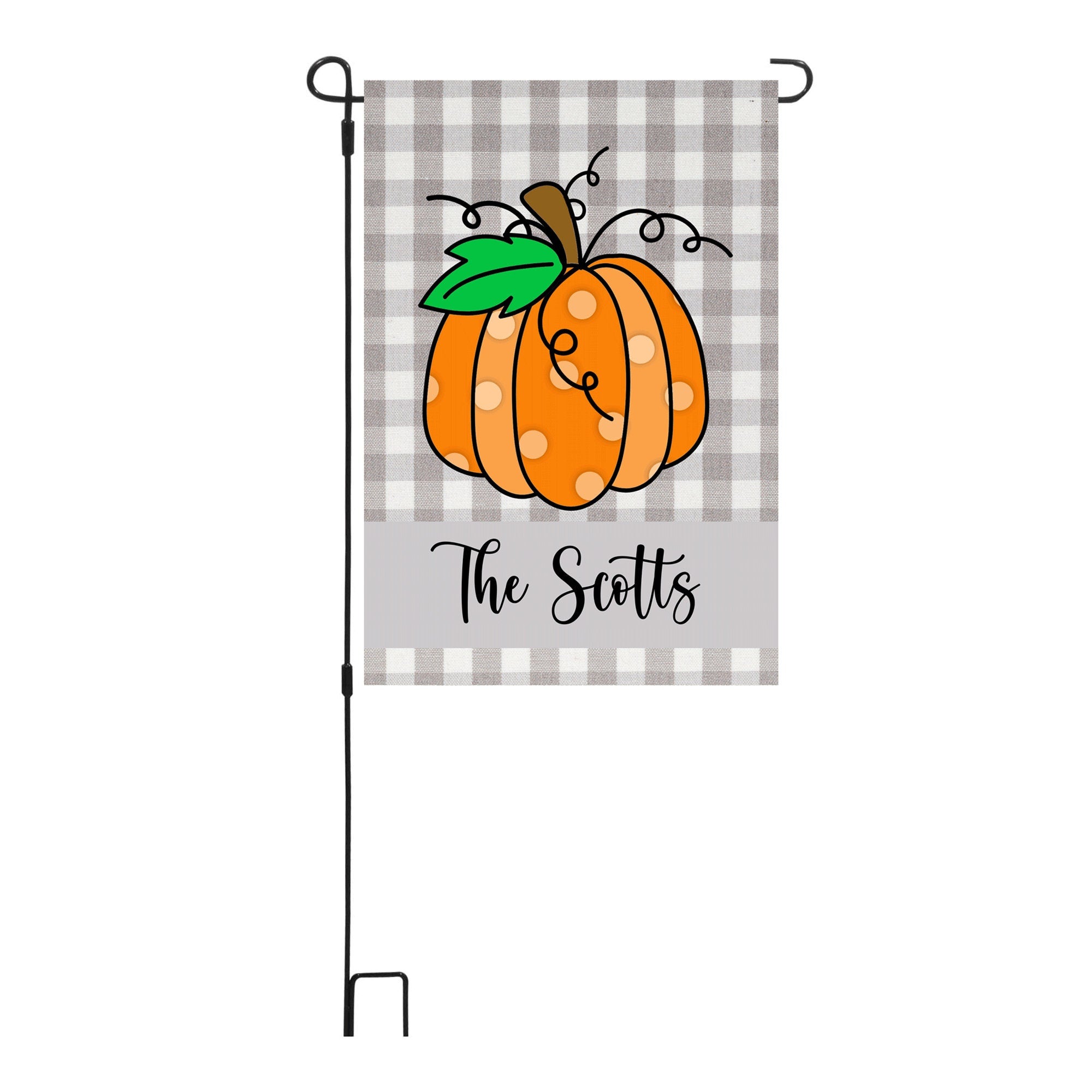Fall Gray Plaid Pumpkin Personalized Garden Flag Welcome Fall Personalized Garden Flag Linen