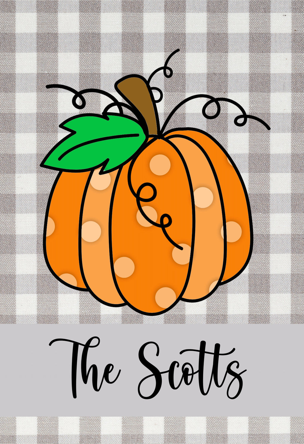 Fall Gray Plaid Pumpkin Personalized Garden Flag Welcome Fall Personalized Garden Flag Linen