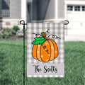Fall Gray Plaid Pumpkin Personalized Garden Flag Welcome Fall Personalized Garden Flag Linen