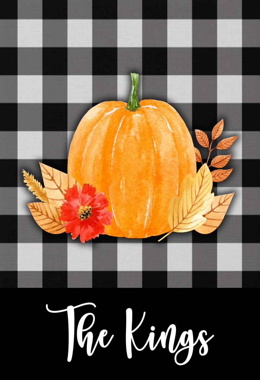 Fall Black Plaid Pumpkin Personalized Garden Flag Welcome Fall Buffalo Plaid Garden Flag